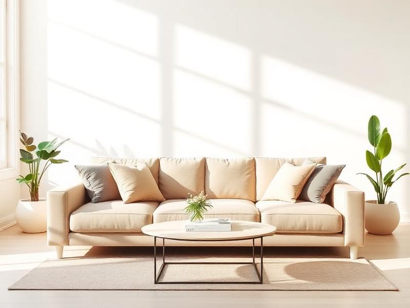 Canapé beige propre dans un salon lumineux